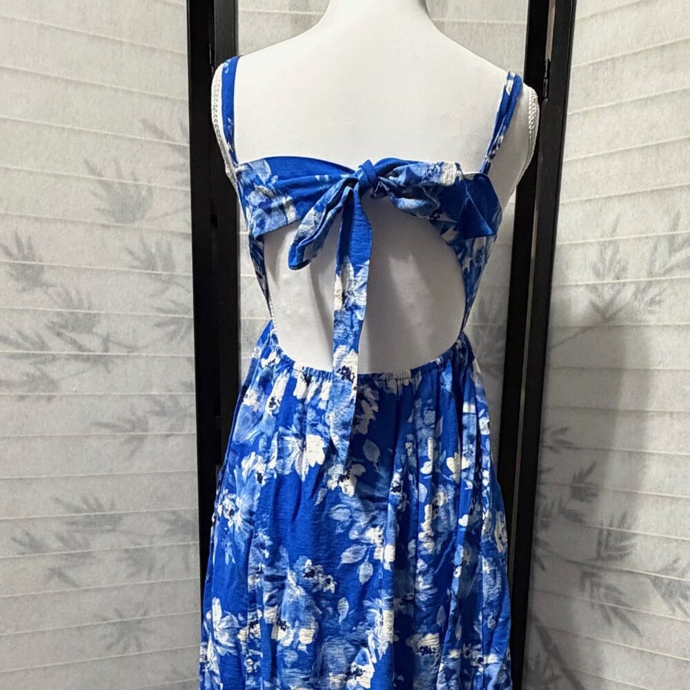 Flying Tomato Maxi Dress Small Blue Floral Backless Tie Back Boho Cottagecore‎ - Picture 7 of 11